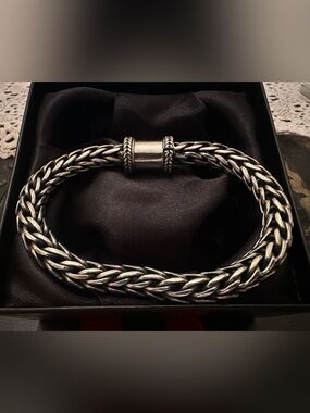 Men's Suarti Braided Sterling-Style Bracelet with Barrel Clasp - Silver and Bold